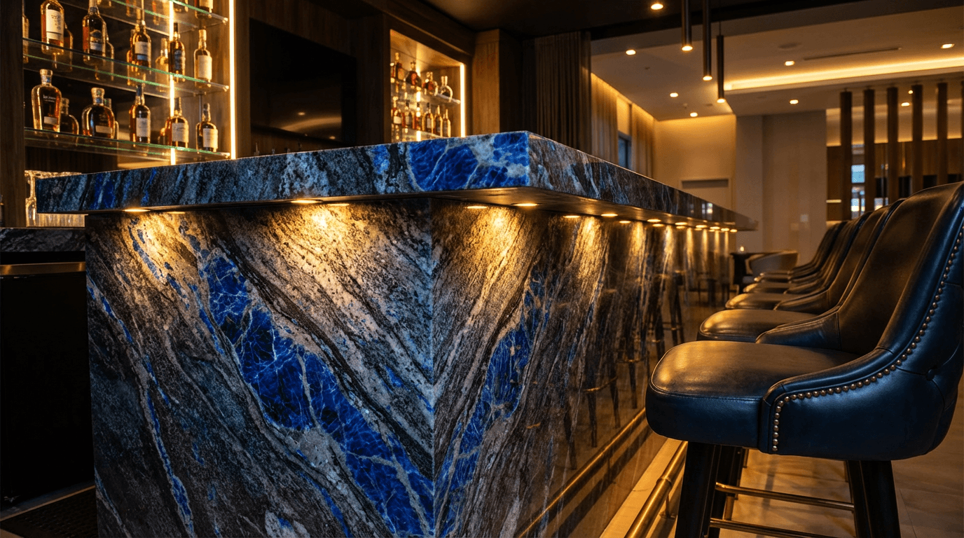 Blue Bahia Statement Bar — Granite Commercial in Fort Lauderdale by Boca Marble