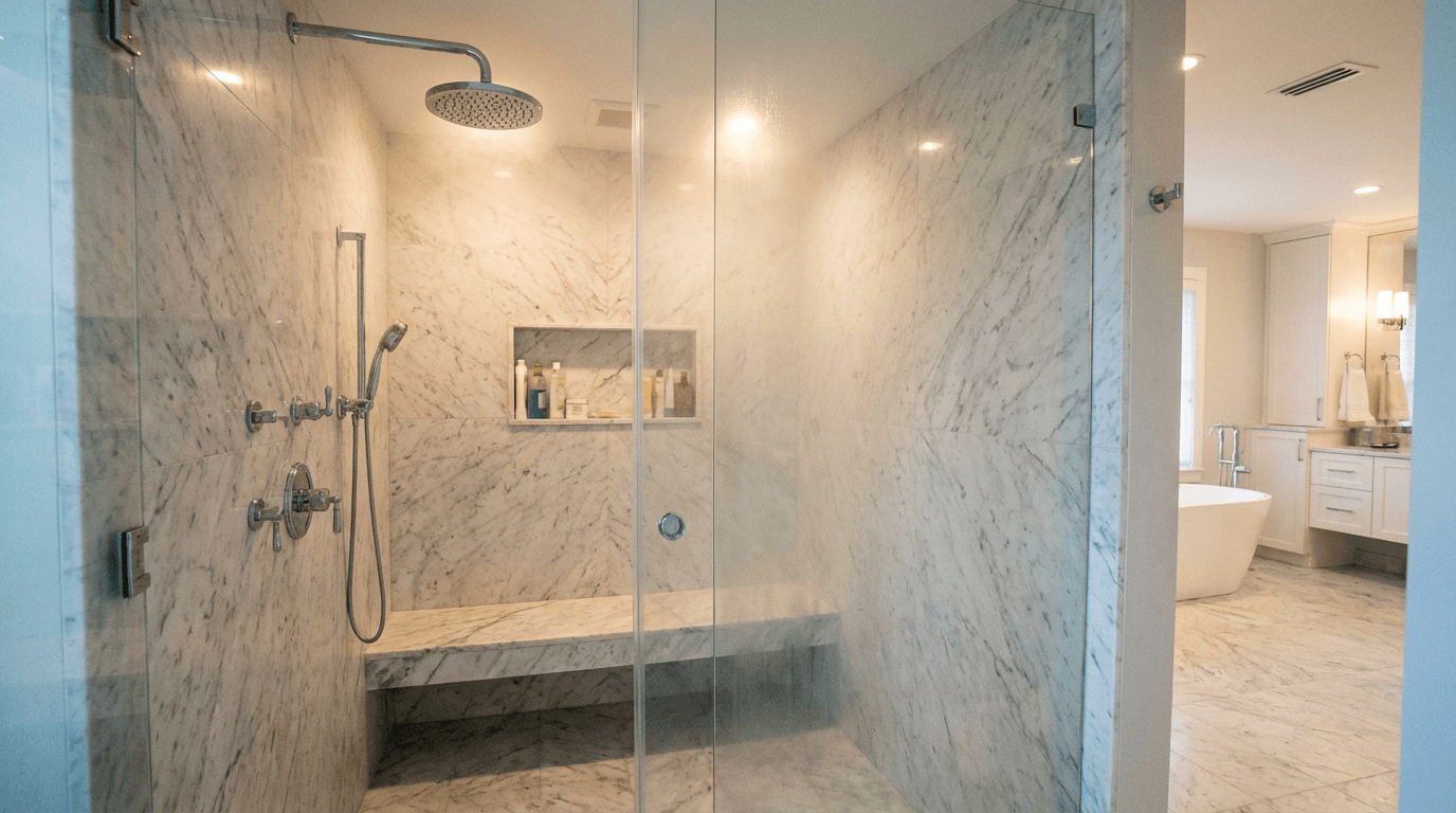 Carrara Shower Surround — Marble Bathroom in Boca Raton by Boca Marble