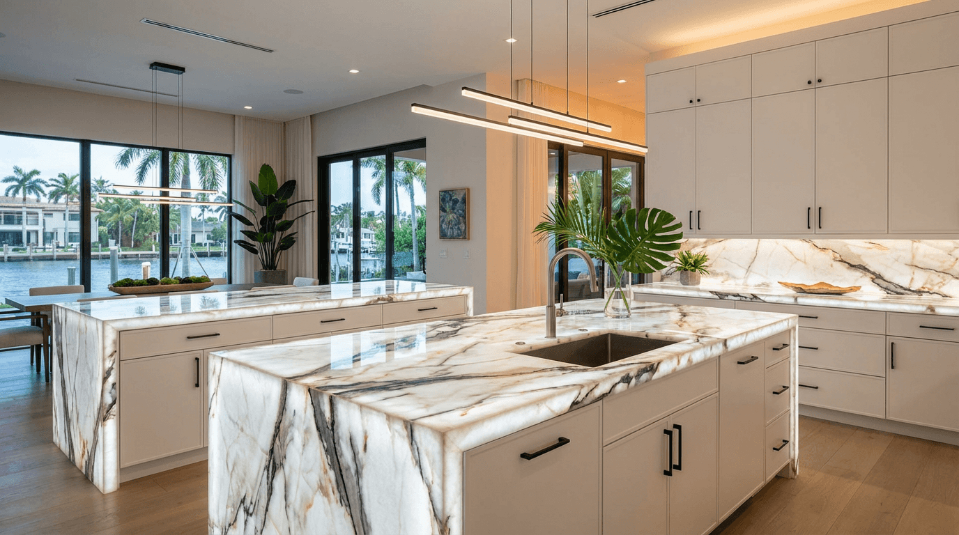 Cristallo Quartzite Kitchen — Quartzite Kitchen in West Palm Beach by Boca Marble
