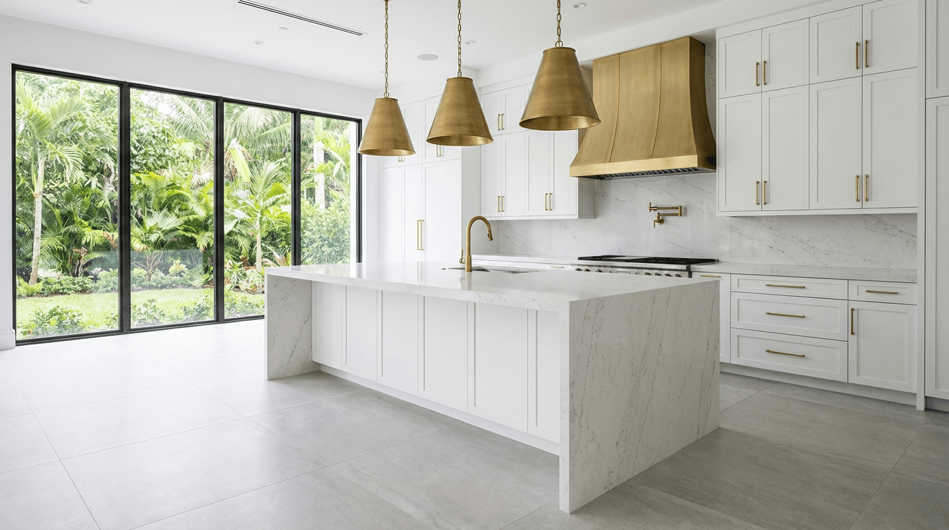 Super White Kitchen & Island — Quartzite Kitchen in Parkland by Boca Marble